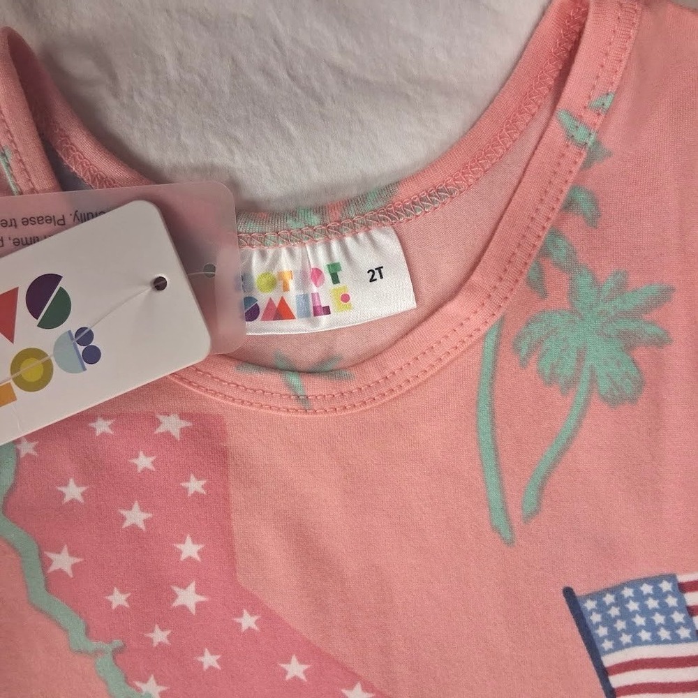 Dot Smile Girl 2T Sleeveless Tank Dress 4th Of July Pink Independence NWT - Picture 2 of 3